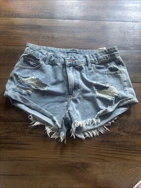 Light Blue Distressed Denim Shorts SHEIN
